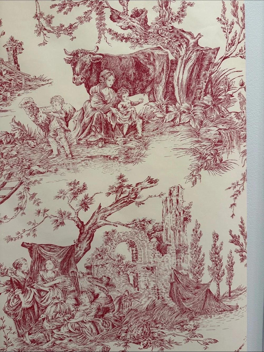 THIBAUT Red Toile Wallpaper - 7 double rolls NWT